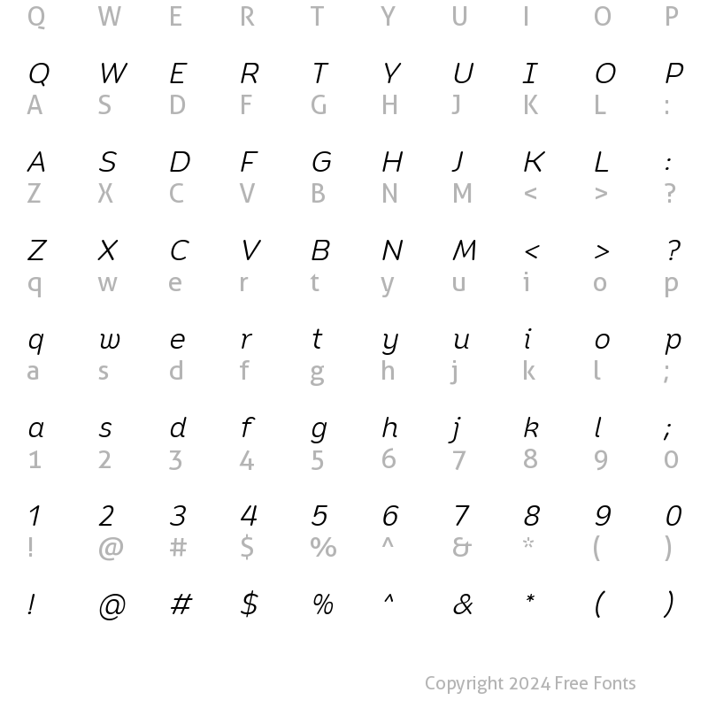 Character Map of Opun Mai Light Italic