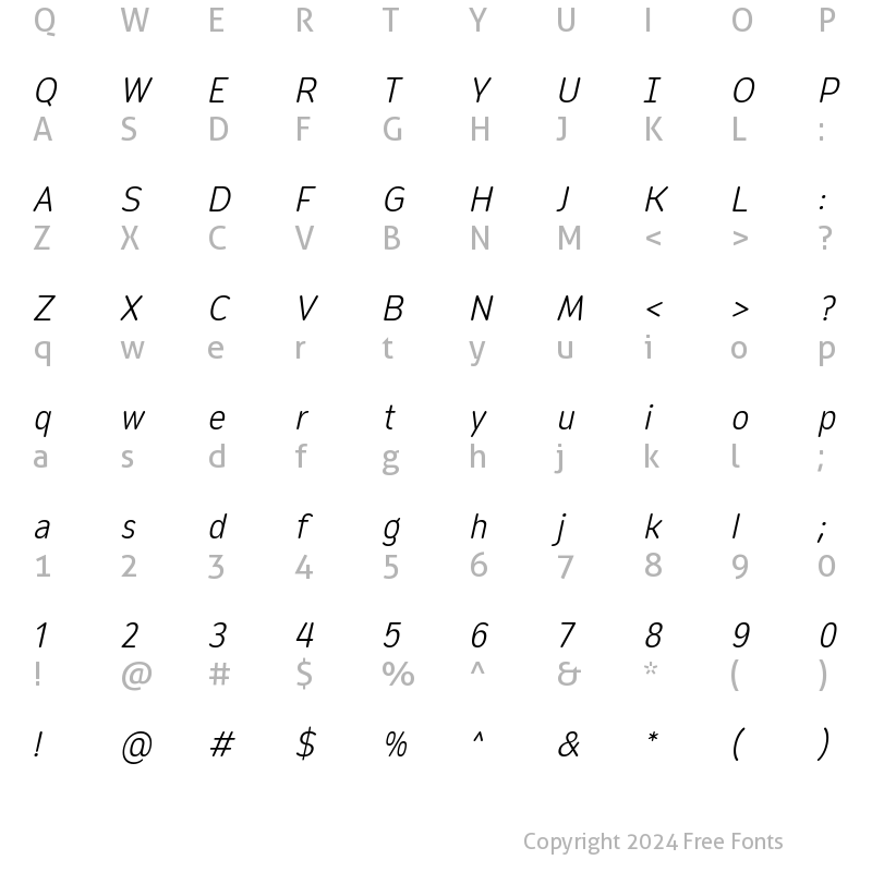 Character Map of Opun Mai Light SemiCondensed Oblique