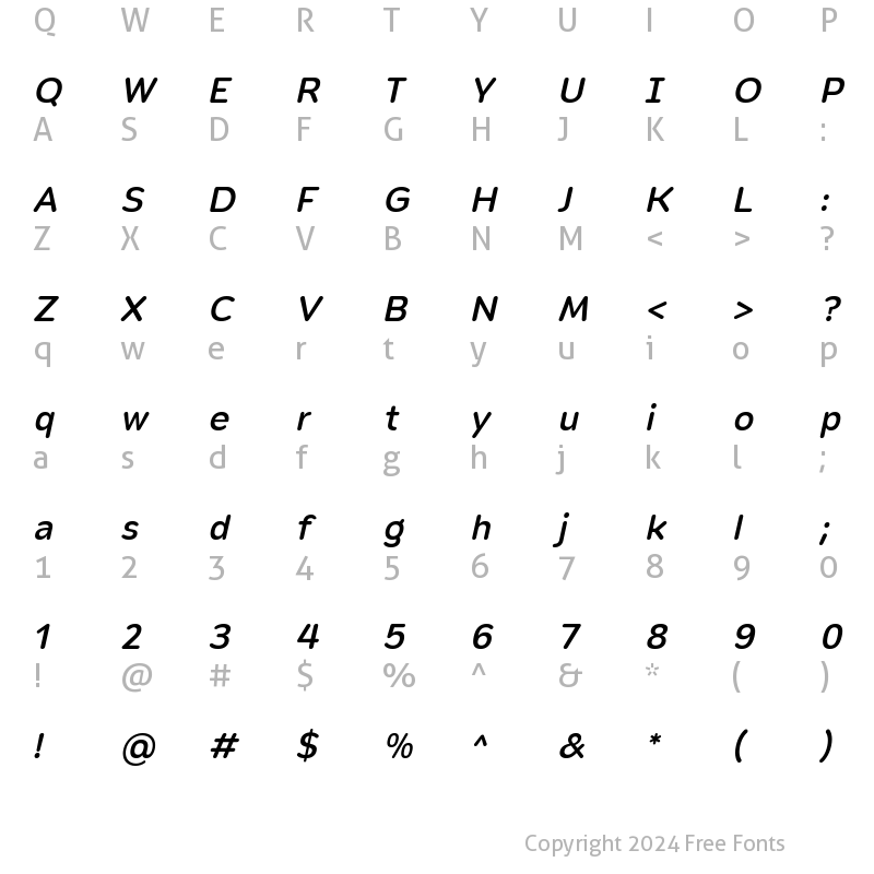 Character Map of Opun Mai Medium Oblique