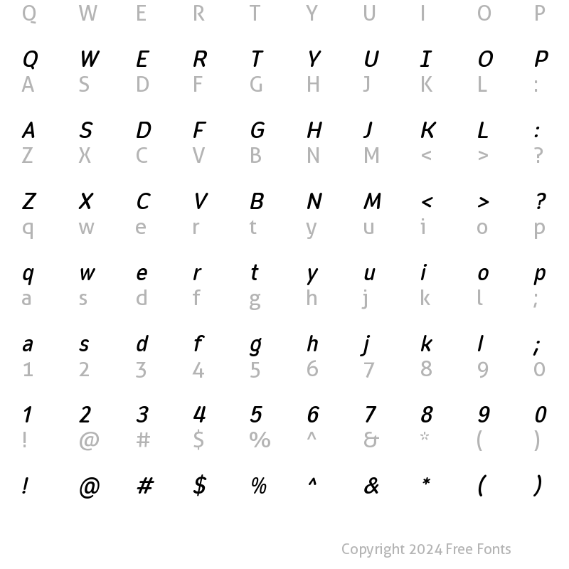 Character Map of Opun Mai Medium SemiCondensed Oblique