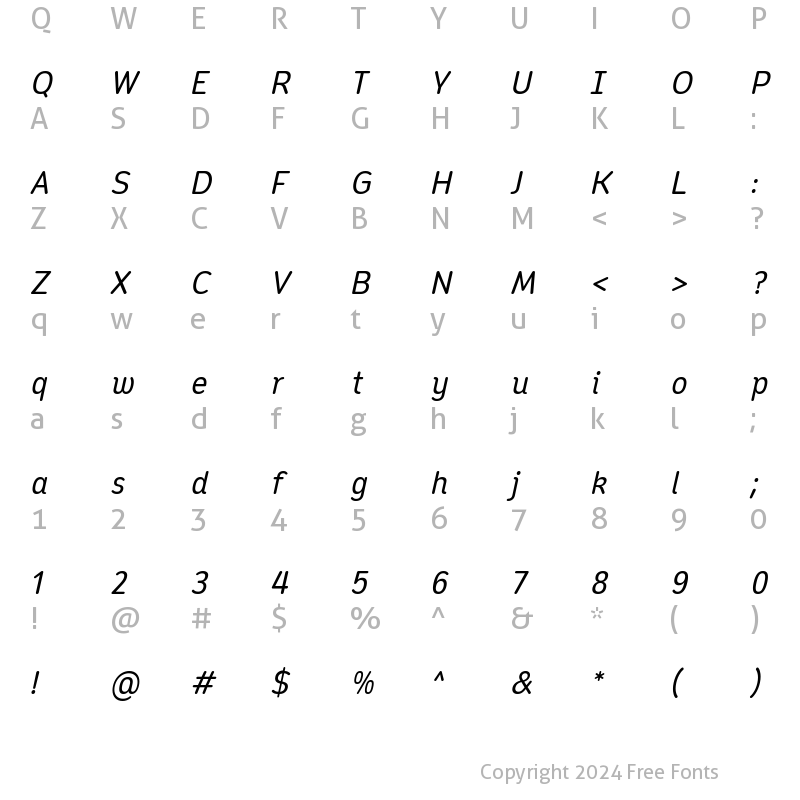 Character Map of Opun Mai SemiCondensed Italic