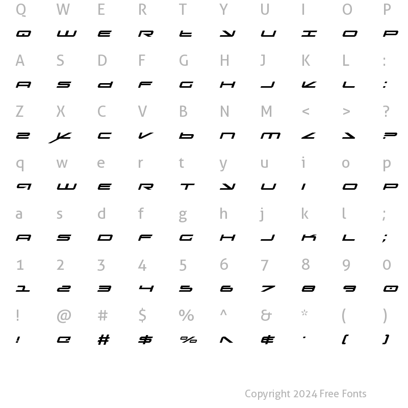 Character Map of Oramac Italic Italic