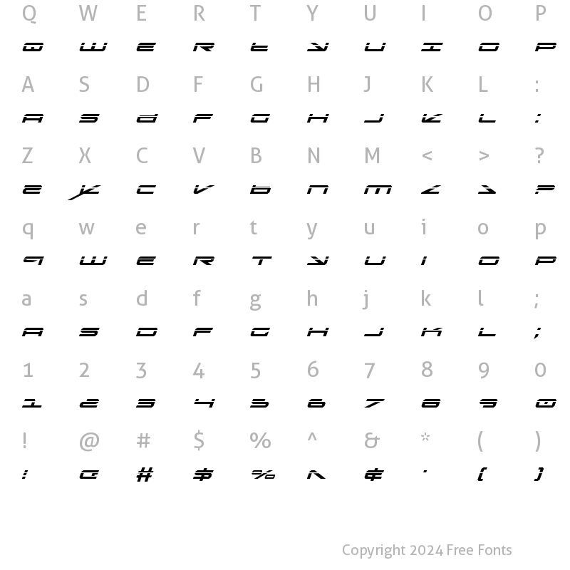 Character Map of Oramac Laser Italic Laser Italic