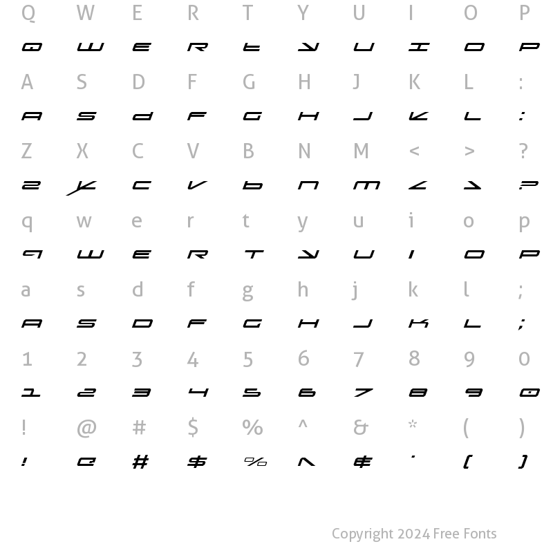 Character Map of Oramac Light Italic Light Italic