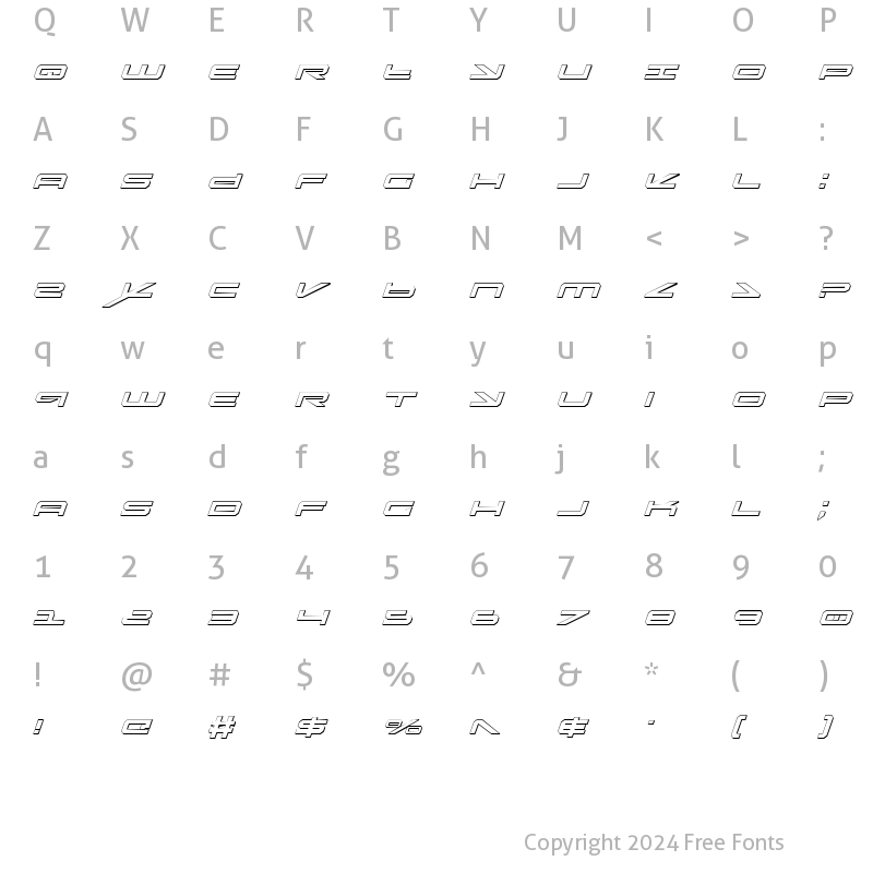 Character Map of Oramac Shadow Italic Shadow Italic