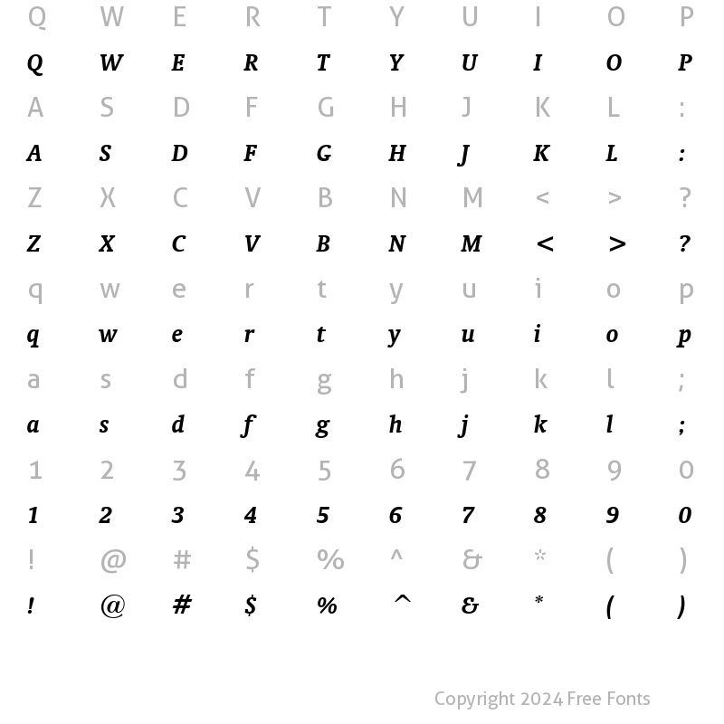 Character Map of Oranda BT Bold Italic