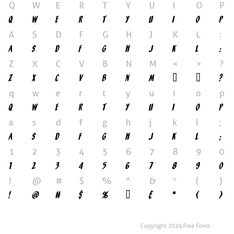 Character Map of Orange Fizz Italic