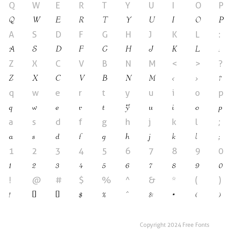 Character Map of Orange Oblique