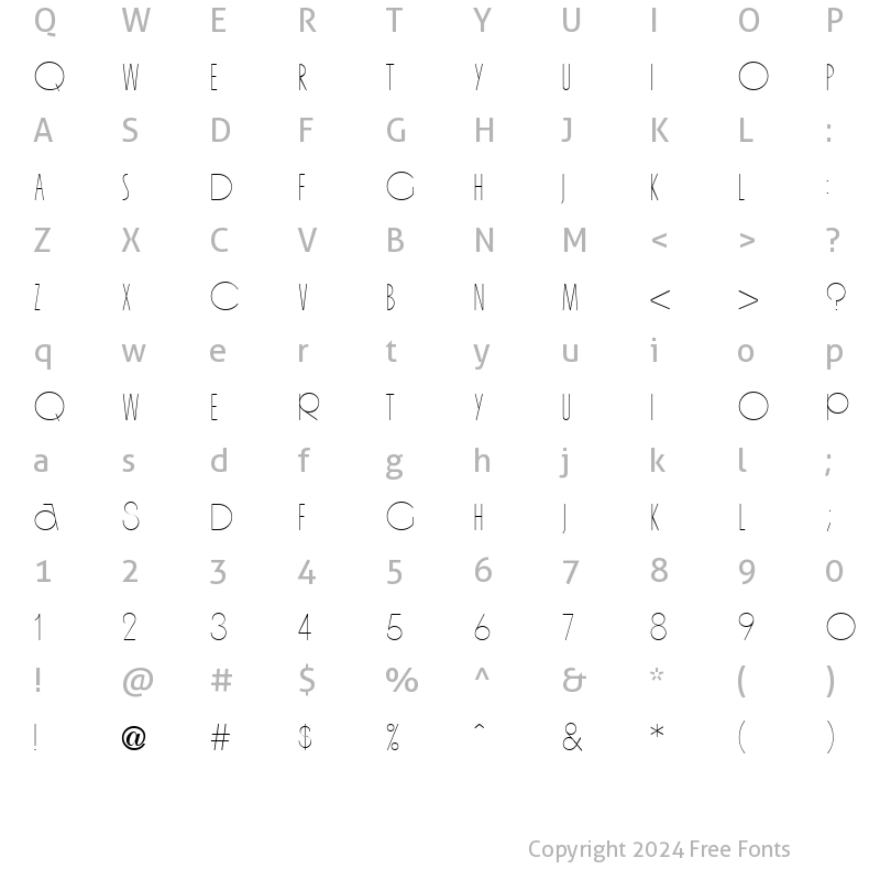 Character Map of Organda Light Regular