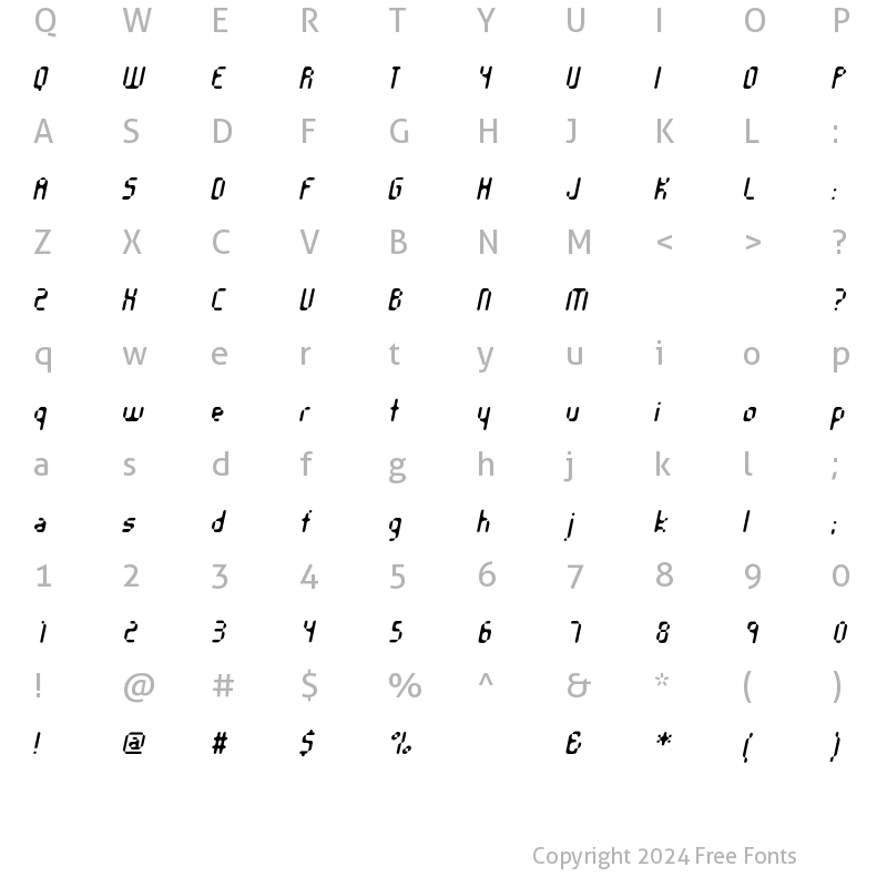 Character Map of Orgasmia Italic