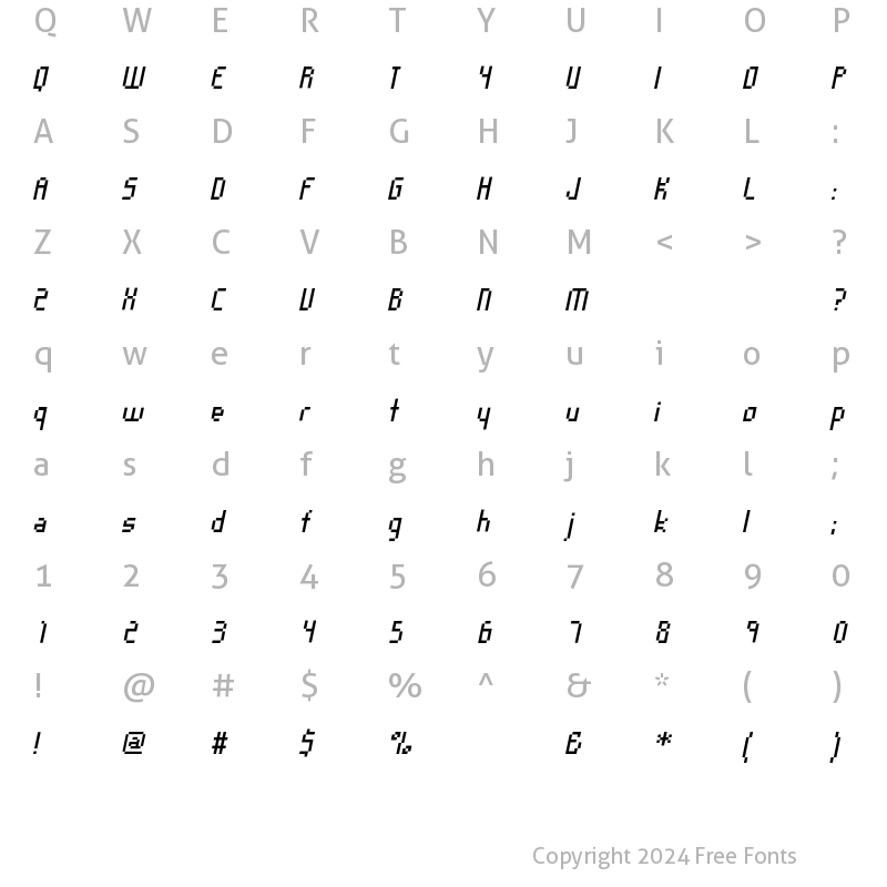 Character Map of Orgasmia Ninety Italic