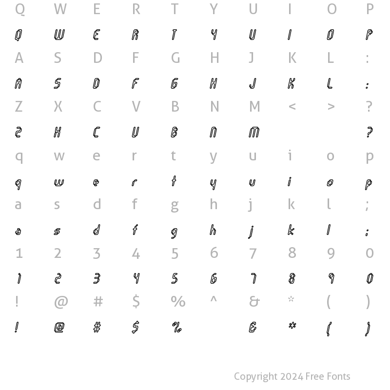 Character Map of Orgasmia Outline Italic