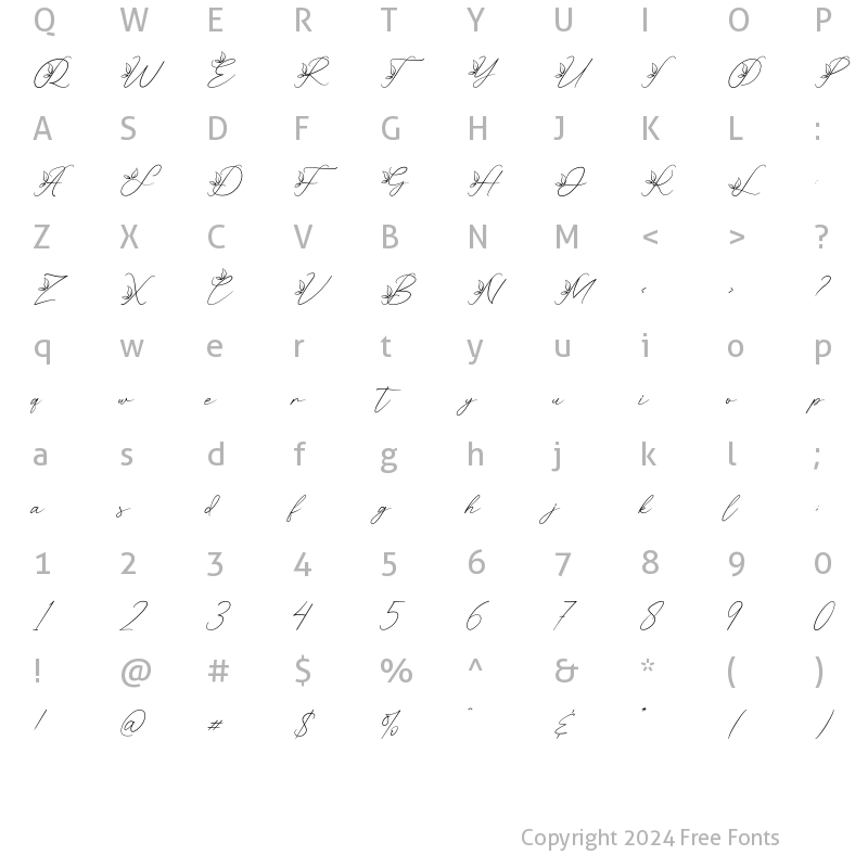 Character Map of Oriella Font 2