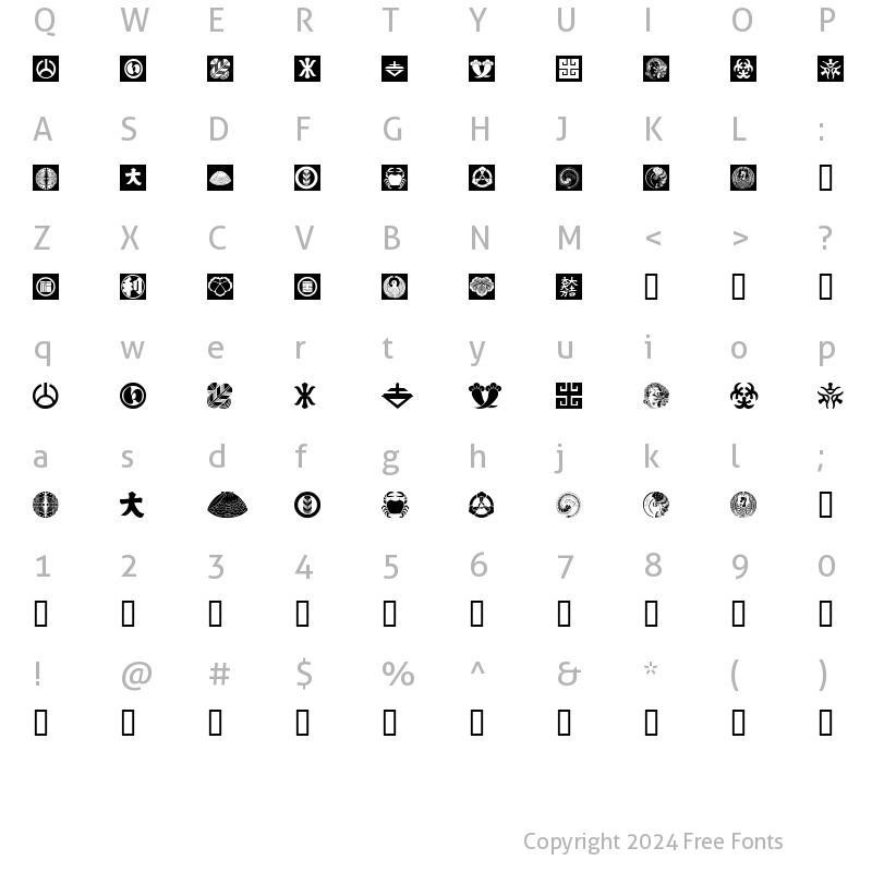 Character Map of Oriental Icons Regular