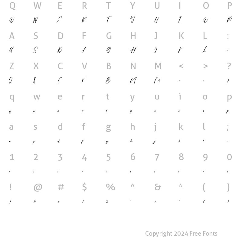 Character Map of Origa Script Regular