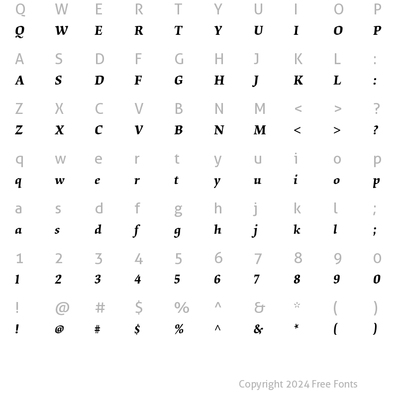 Character Map of Origami Std Semibold Italic