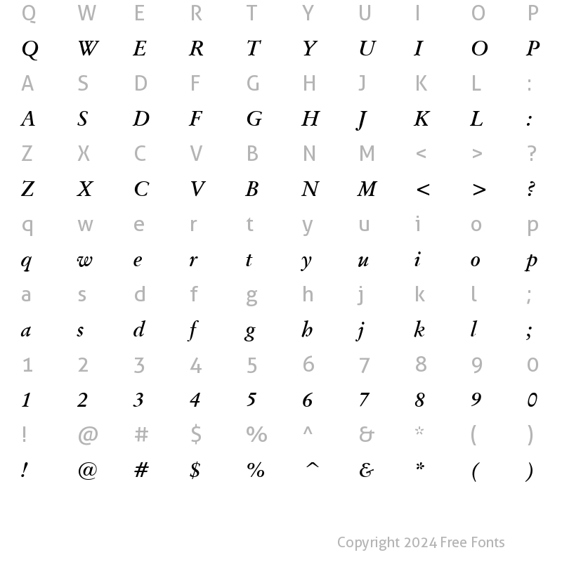 Character Map of OrigGarmnd BT Bold Italic