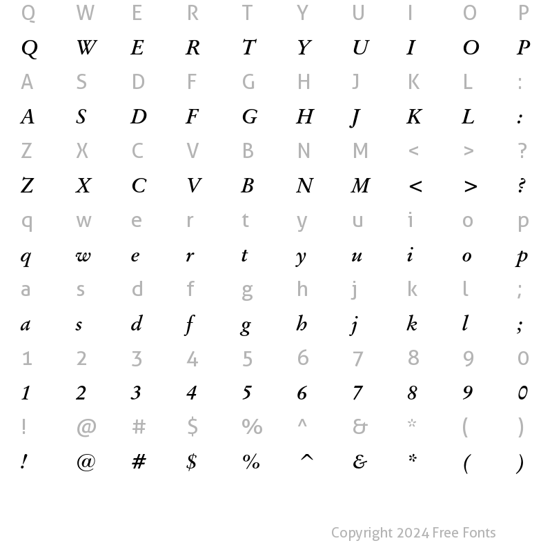 Character Map of Original Garamond Bold Italic