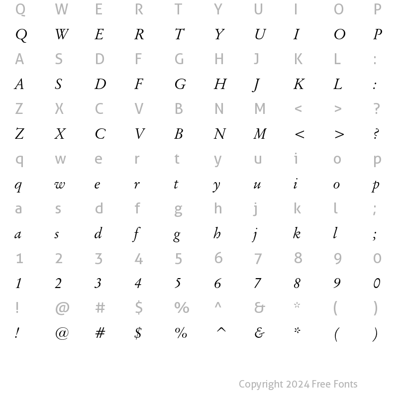 Character Map of Original Garamond Italic