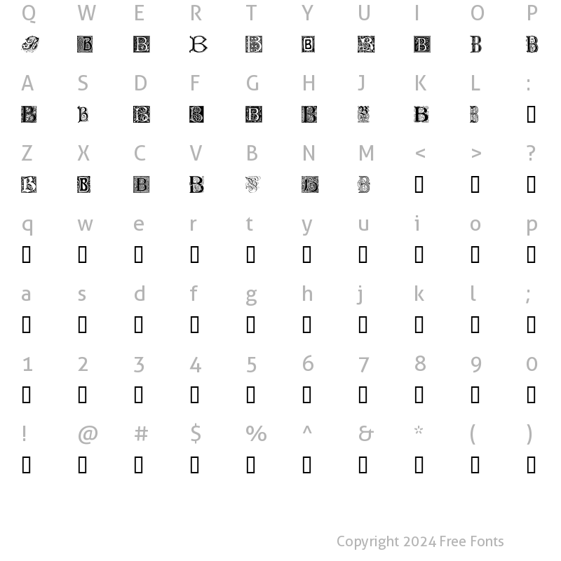 Character Map of Ornamental Initials B Regular