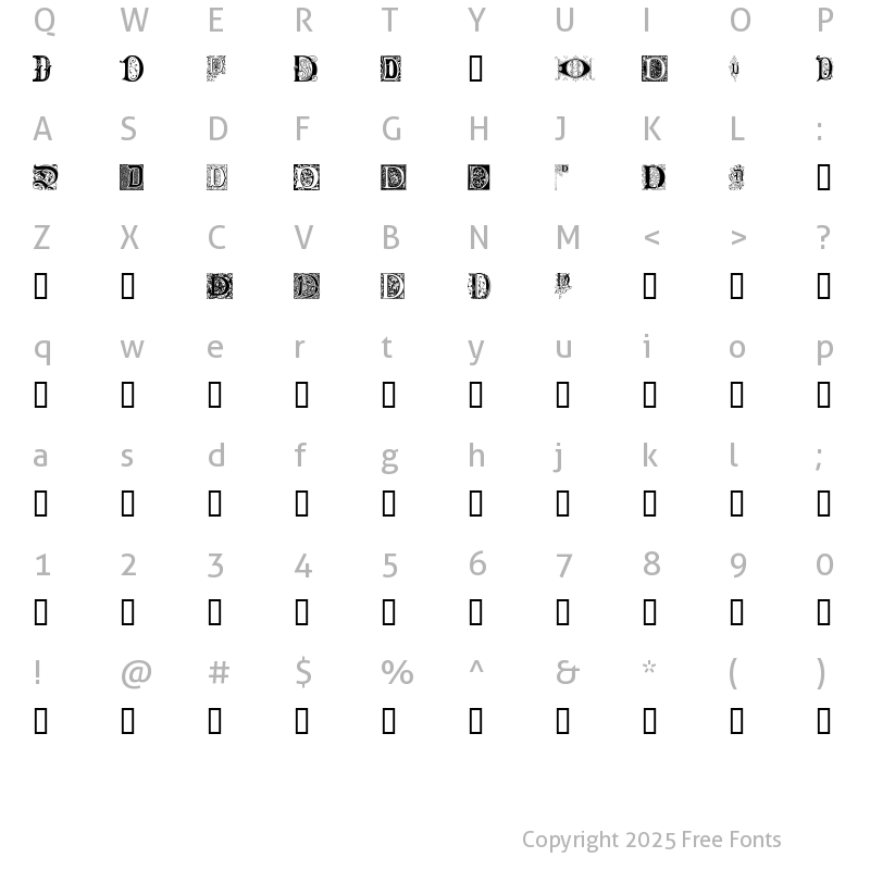 Character Map of Ornamental Initials D Regular