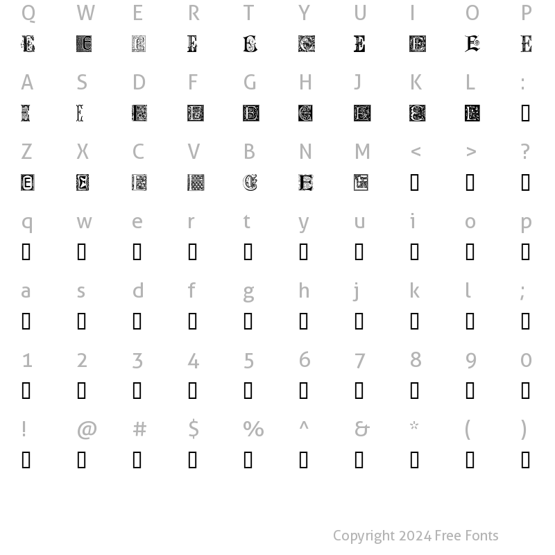 Character Map of Ornamental Initials E Regular