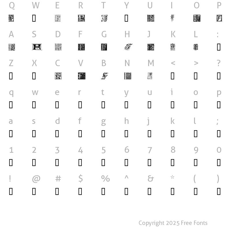 Character Map of Ornamental Initials F Regular