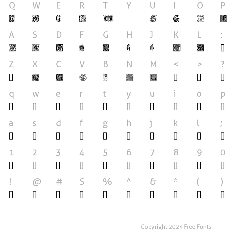 Character Map of Ornamental Initials G Regular