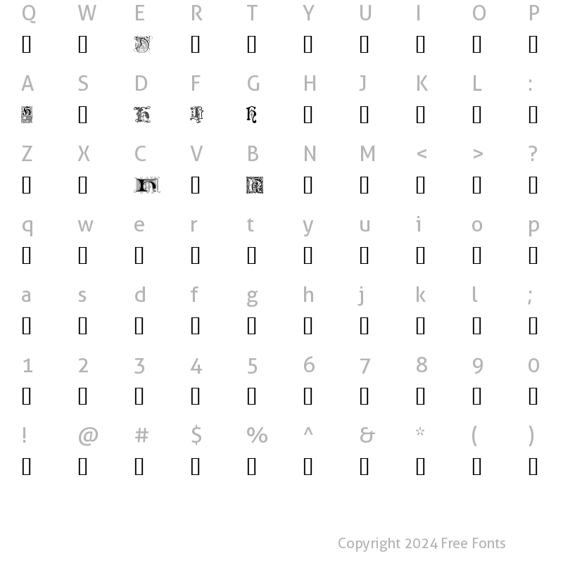 Character Map of Ornamental Initials H Regular