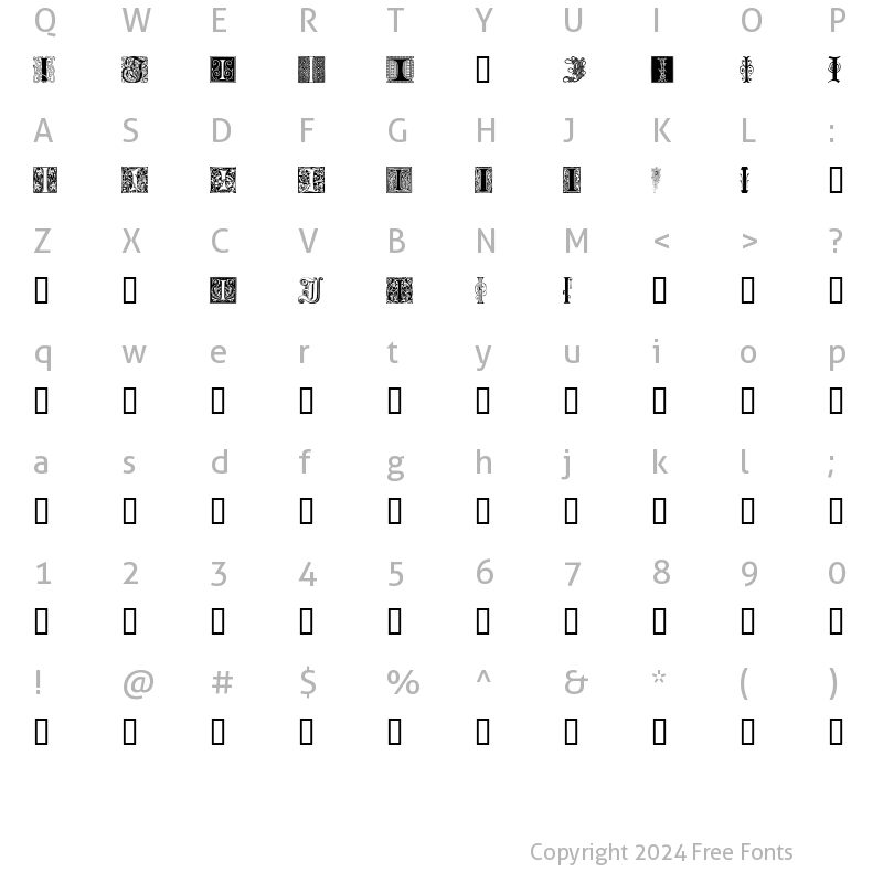 Character Map of Ornamental Initials I Regular