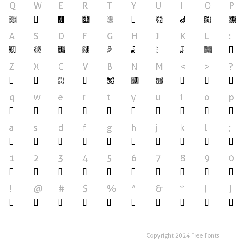 Character Map of Ornamental Initials J Regular