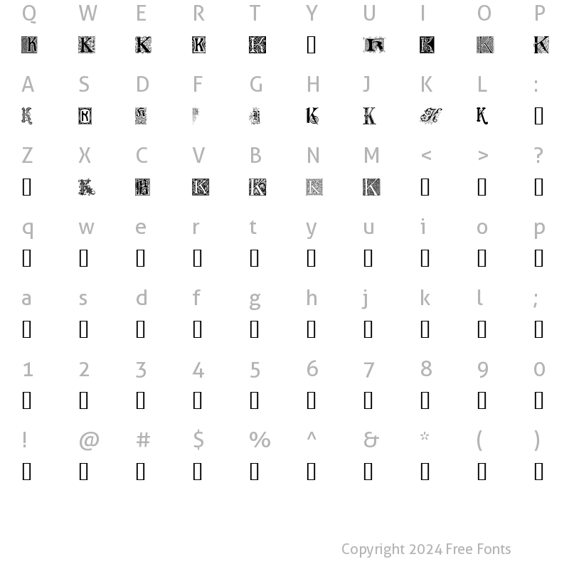 Character Map of Ornamental Initials K Regular