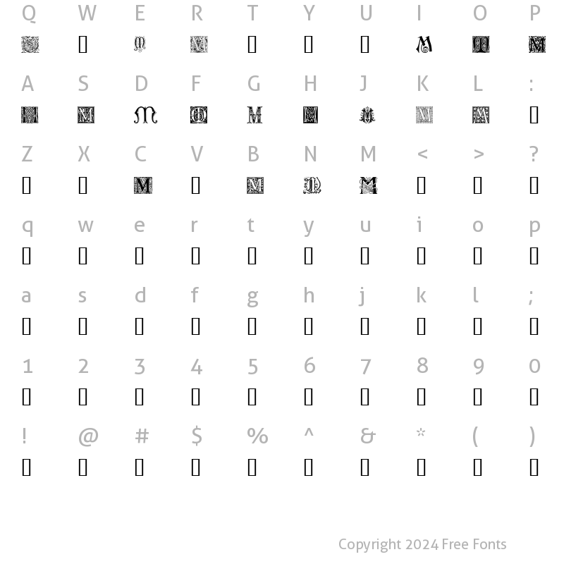 Character Map of Ornamental Initials M Regular