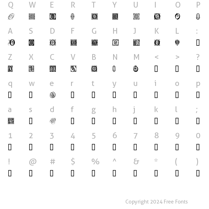 Character Map of Ornamental Initials O Regular