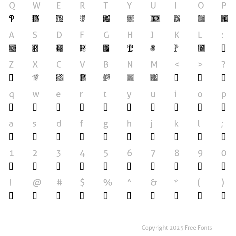 Character Map of Ornamental Initials P Regular