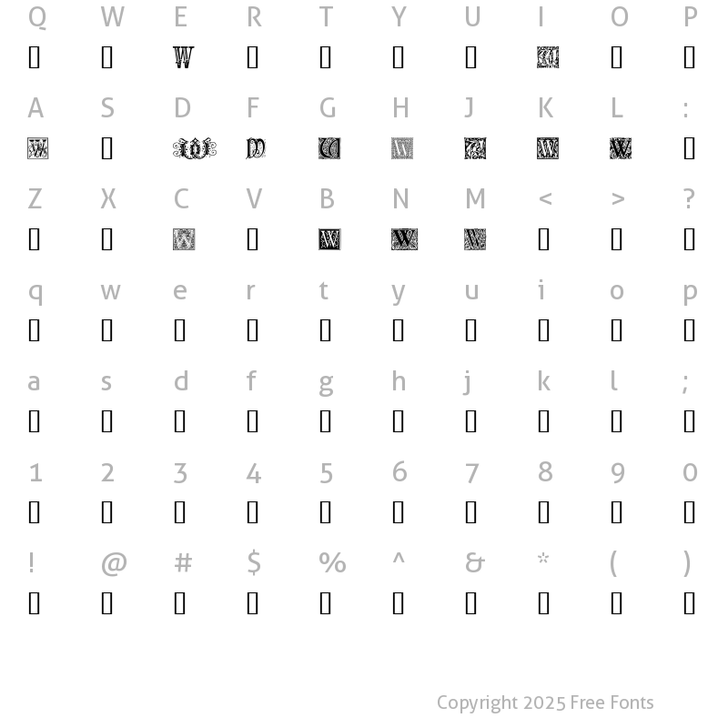 Character Map of Ornamental Initials W Regular