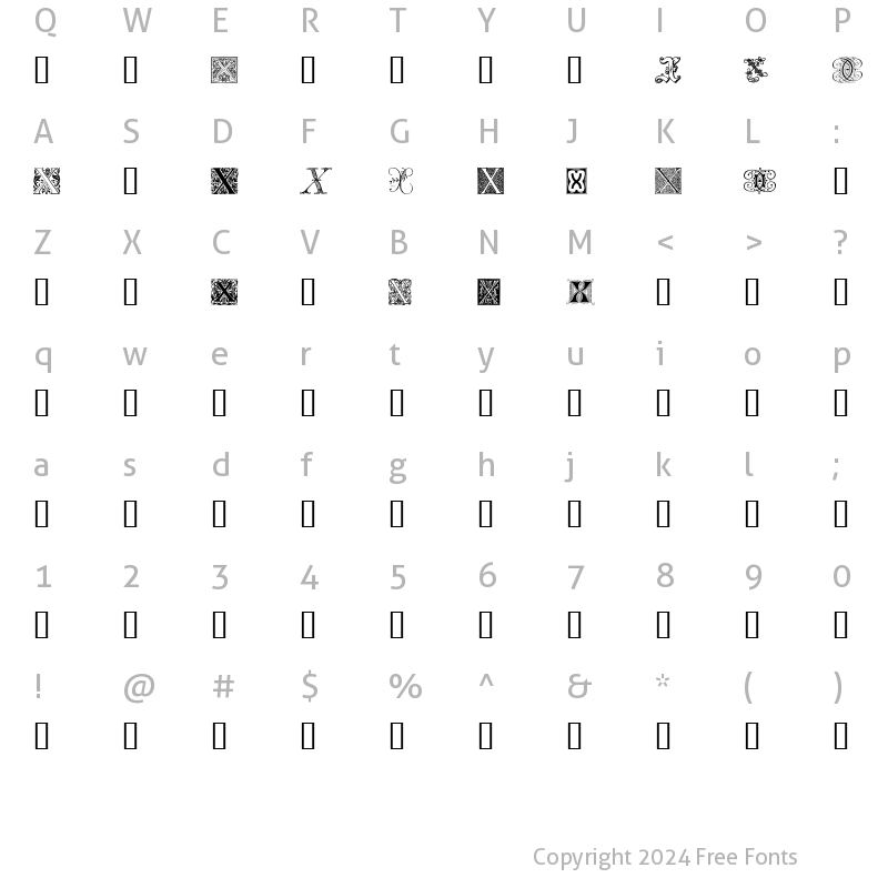 Character Map of Ornamental Initials X Regular