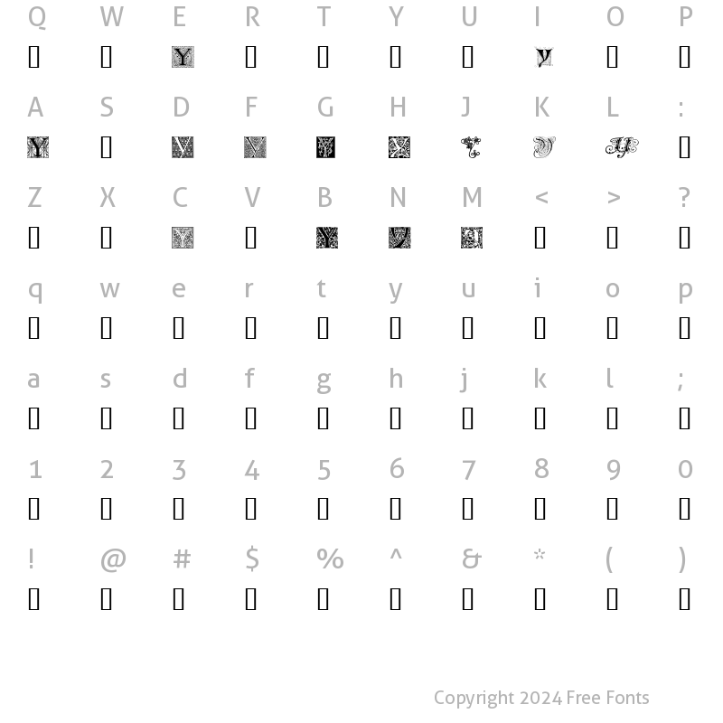 Character Map of Ornamental Initials Y Regular