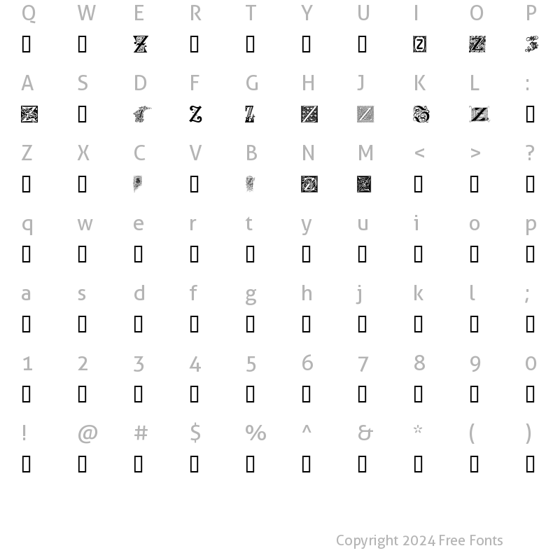 Character Map of Ornamental Initials Z Regular