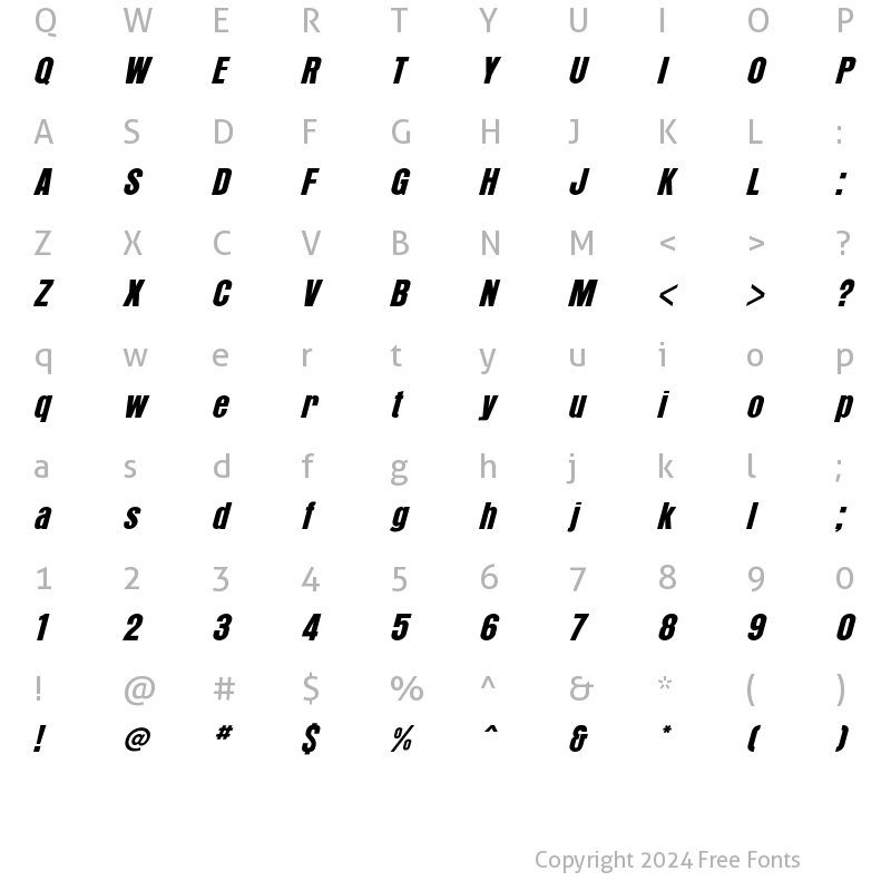 Character Map of Ornoli Italic