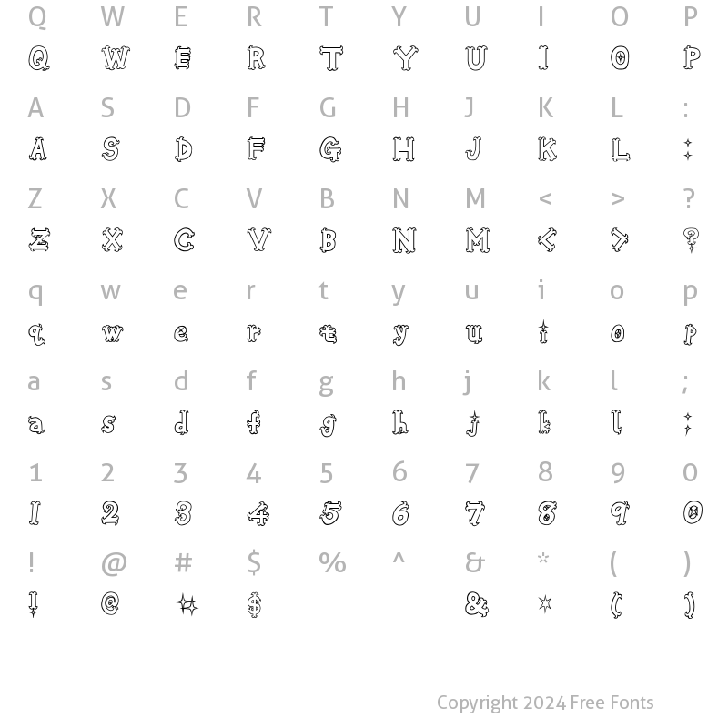 Character Map of Oshare Honenuki Regular