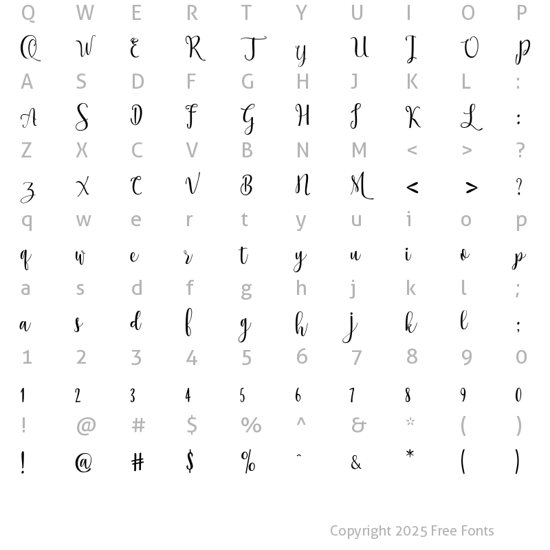 Character Map of Ossellany Script Regular