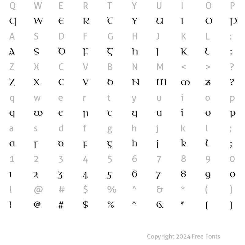 Character Map of OssianEF Alternate Regular