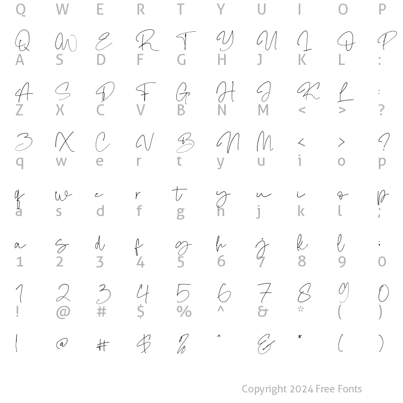 Character Map of Otegan Signature Script Reguler