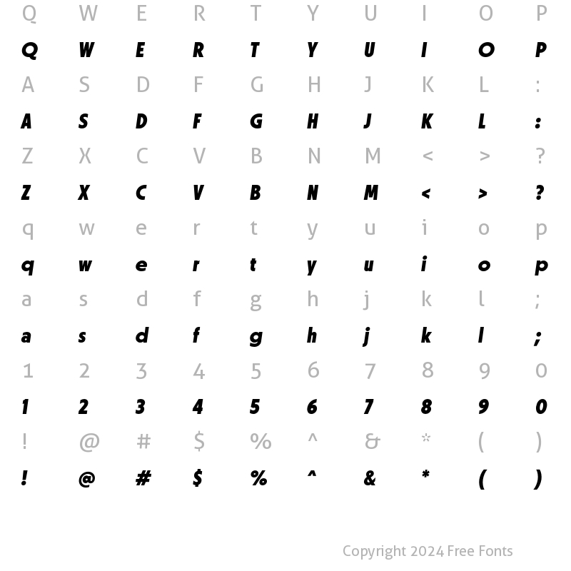 Character Map of Otterco Display ExtraBold Italic