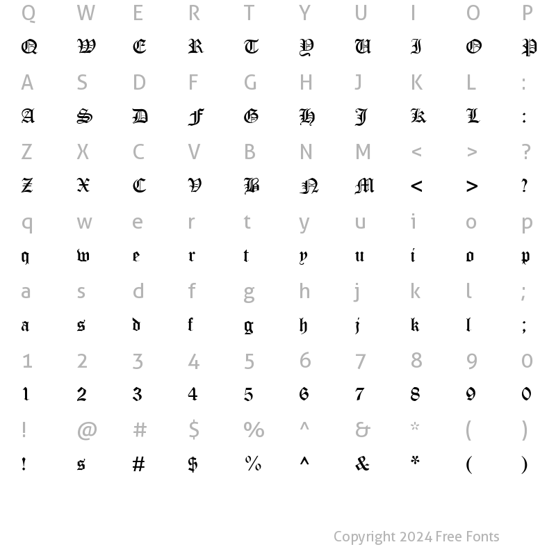 Character Map of Ottoman DB Regular