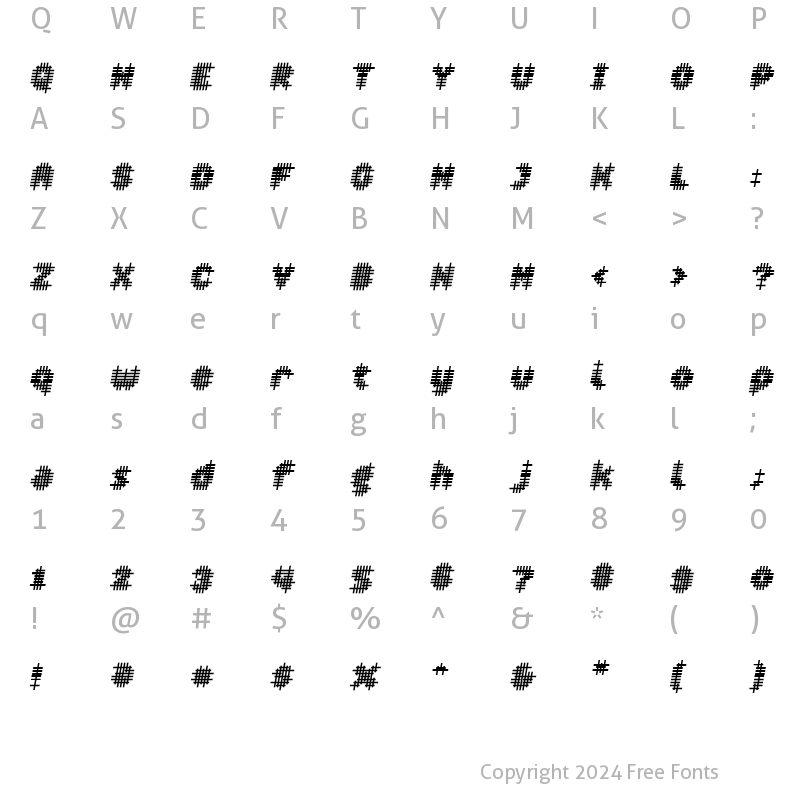 Character Map of Overcross BoldOblique