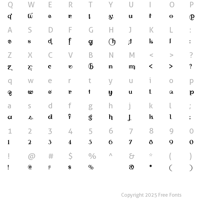 Character Map of Owah Tagu Siam NF Regular