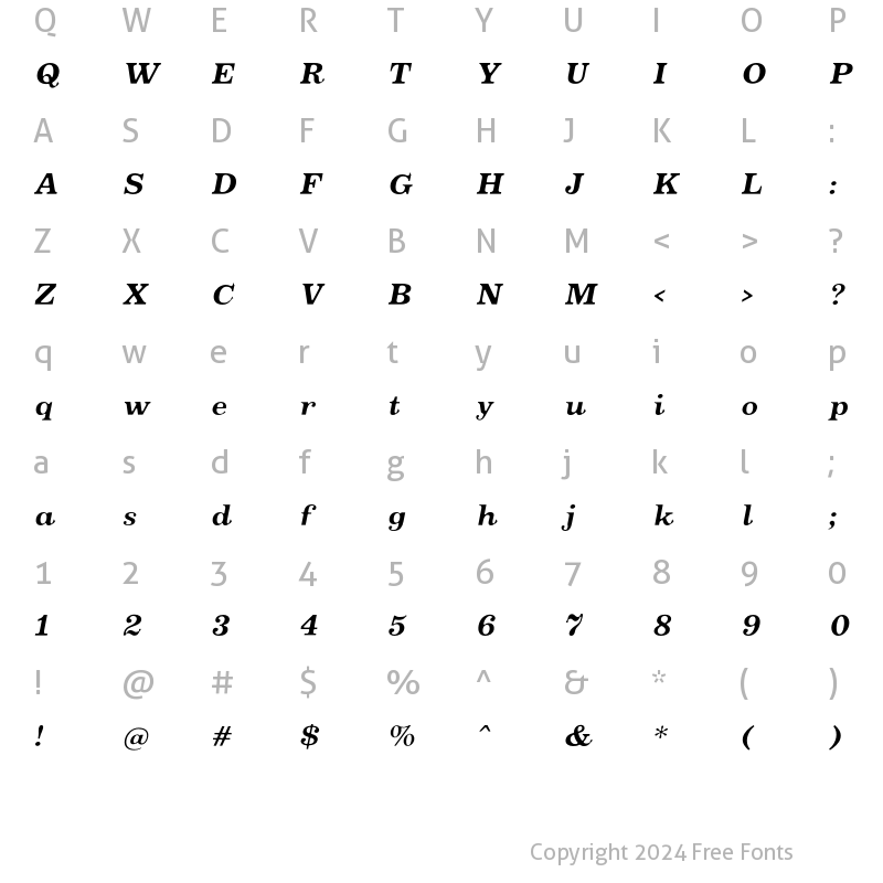 Character Map of Oxtail Bold Italic