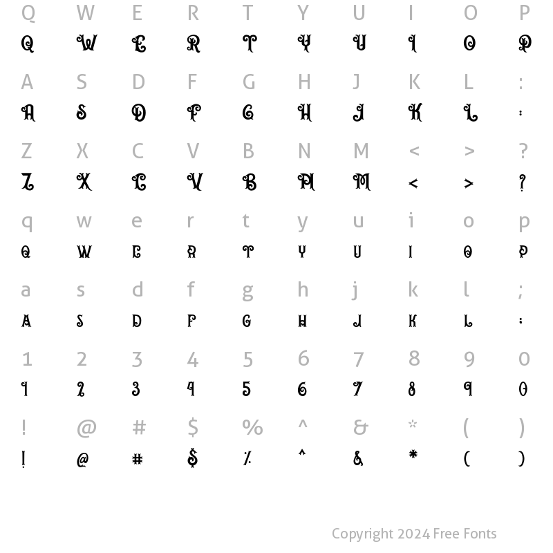 Character Map of Oxyburn Regular